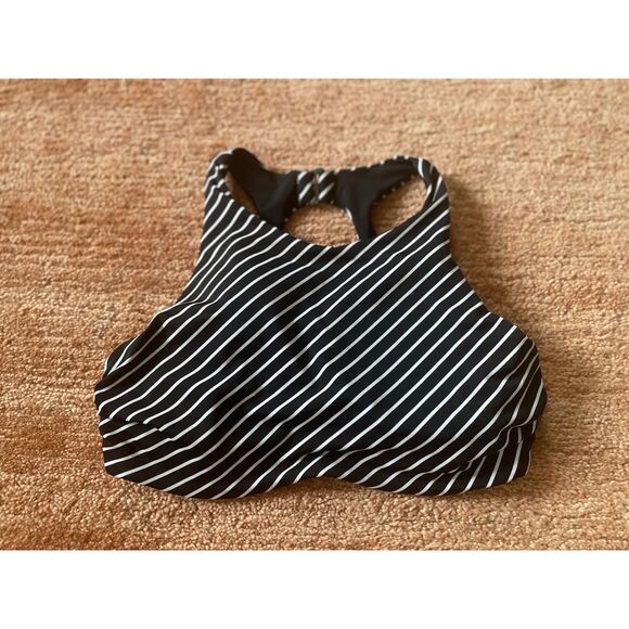 Athleta Black White Stripe High Neck Crossback Swim /Sport Top 34B/C - Picture 1 of 5